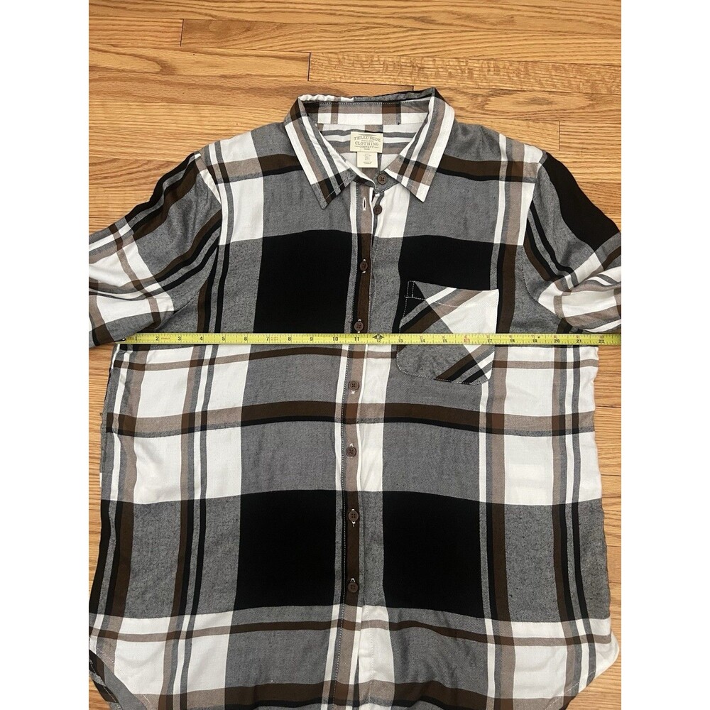 Telluride Clothing Company Front Button Shirt Women L Soft White Brown Black - Picture 2 of 6